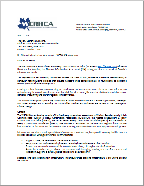 National Infrastructure Assessment WCR&HCA submission June 2021